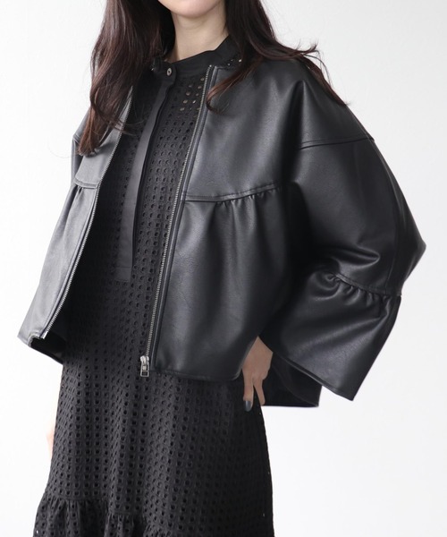 セール】薄中綿ギャザーヨークジャケット（ブルゾン）｜Three