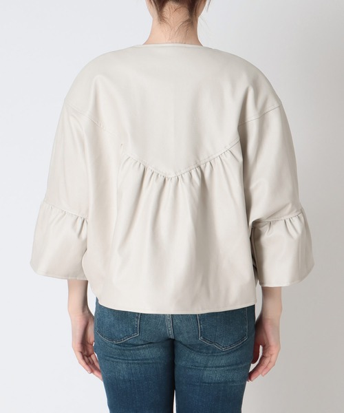 90's「Vintage」 SILK White ギャザー ブルゾン 幅広 短丈 セール】薄中綿ギャザーヨークジャケット（ブルゾン）｜Three