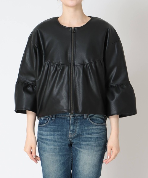 セール】薄中綿ギャザーヨークジャケット（ブルゾン）｜Three