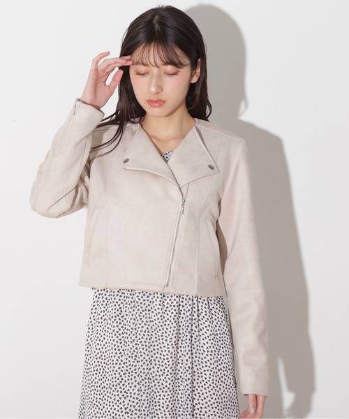 【美品】ジル バイ ジルスチュアート　ノーカラー レディース レザー ジャケット JILL by JILLSTUART - JILL BY JILLSTUART ノーカラーライダース
