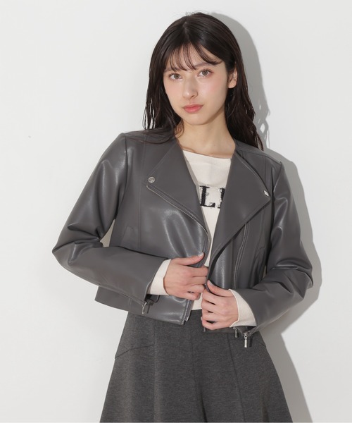 sheller ノーカラーライダース JEAN-LOUIS SCHERRER 本革 ノーカラーシングルライダースジャケット