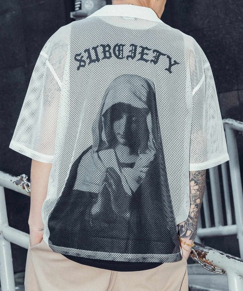 Subciety（サブサエティ）の「Hexagonal mesh shirt（シャツ/ブラウス・メンズ・ブラック/ブルー/ホワイト・MEDIUM/SMALL/X-LARGE/LARGE）」の2枚目の写真