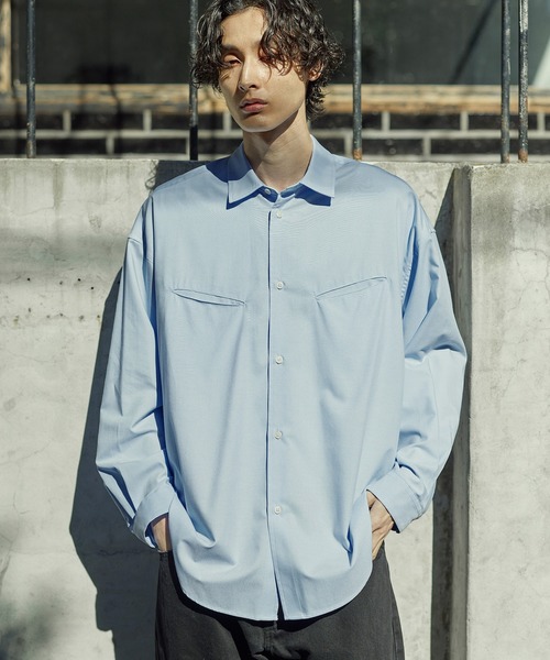 Bleme（ブレム）の「リラクシー スラッシュポケット レギュラーカラーシャツ（シャツ/ブラウス・メンズ・ホワイト/ブルー/ストライプ・M/S/XL/L）」の2枚目の写真