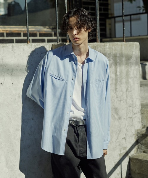 Bleme（ブレム）の「リラクシー スラッシュポケット レギュラーカラーシャツ（シャツ/ブラウス・メンズ・ホワイト/ブルー/ストライプ・M/S/XL/L）」の17枚目の写真