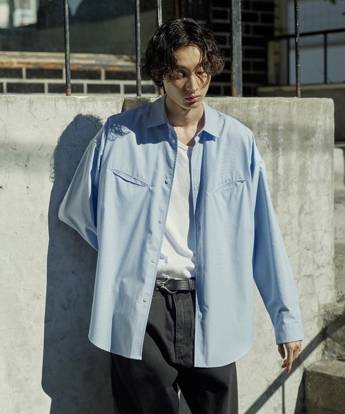 Bleme（ブレム）の「リラクシー スラッシュポケット レギュラーカラーシャツ（シャツ/ブラウス・メンズ・ホワイト/ブルー/ストライプ・M/S/XL/L）」の18枚目の写真