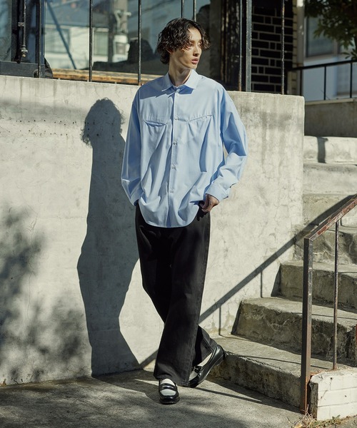 Bleme（ブレム）の「リラクシー スラッシュポケット レギュラーカラーシャツ（シャツ/ブラウス・メンズ・ホワイト/ブルー/ストライプ・M/S/XL/L）」の22枚目の写真