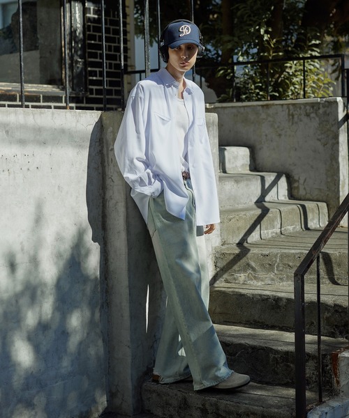 Bleme（ブレム）の「リラクシー スラッシュポケット レギュラーカラーシャツ（シャツ/ブラウス・メンズ・ホワイト/ブルー/ストライプ・M/S/XL/L）」の9枚目の写真