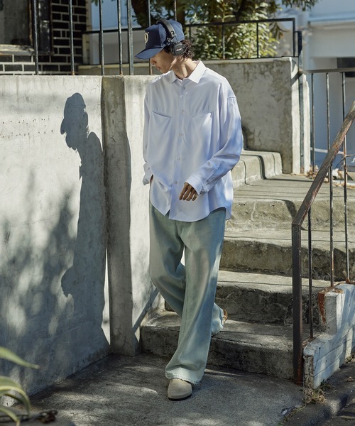 Bleme（ブレム）の「リラクシー スラッシュポケット レギュラーカラーシャツ（シャツ/ブラウス・メンズ・ホワイト/ブルー/ストライプ・M/S/XL/L）」の13枚目の写真