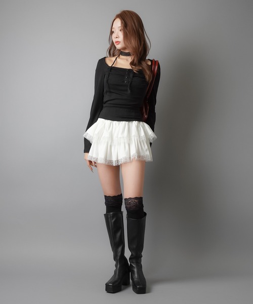 SPINNS（スピンズ）の「ふわっと広がるフリルで主役感♪重ねて可愛い万能スカパン（スカート・レディース・ホワイト/ブラック/アイボリー・ONESIZE）」の8枚目の写真