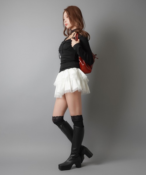 SPINNS（スピンズ）の「ふわっと広がるフリルで主役感♪重ねて可愛い万能スカパン（スカート・レディース・ホワイト/ブラック/アイボリー・ONESIZE）」の9枚目の写真