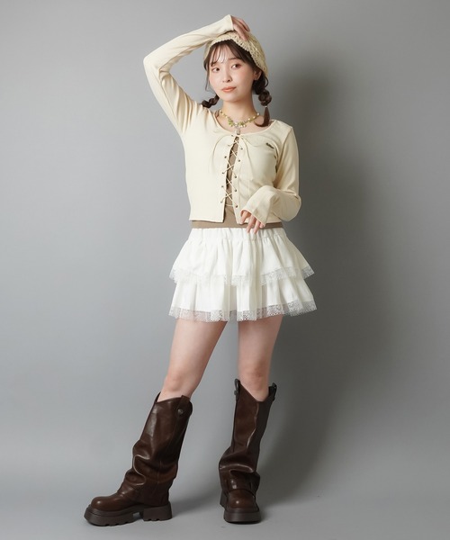 SPINNS（スピンズ）の「ふわっと広がるフリルで主役感♪重ねて可愛い万能スカパン（スカート・レディース・ホワイト/ブラック/アイボリー・ONESIZE）」の15枚目の写真