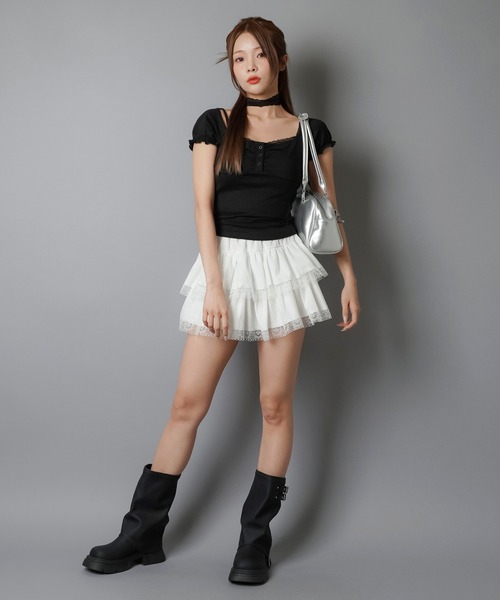 さなぴーページです SPINNS スカート レースティアードミニスカート/スカパン