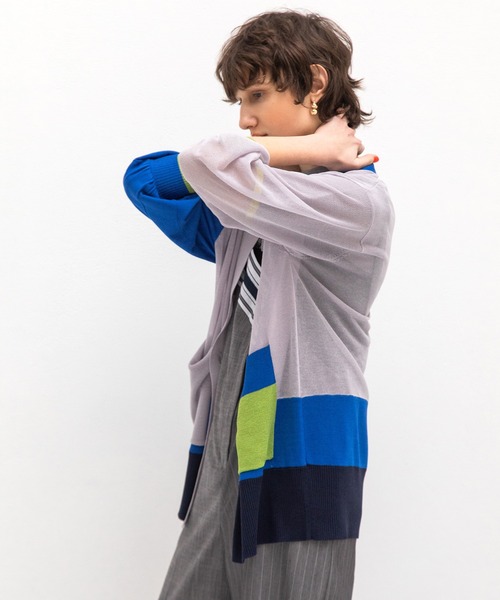 AULA AILA（アウラアイラ）の「カラーブロックシアーカーディガン（カーディガン/ボレロ・レディース・ブラック/ライトグレー/ライム・0）」の17枚目の写真