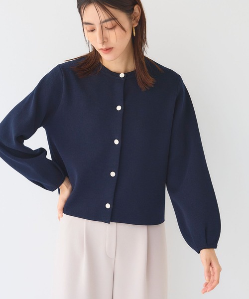 CROSS FUNCTION（クロスファンクション）の「《洗える》サマ美え 袖タッククルーネックニットジャケット【CF/クロスファンクション（ニット/セーター・レディース・チャコールグレー/ネイビー・M/LL/L）」の2枚目の写真