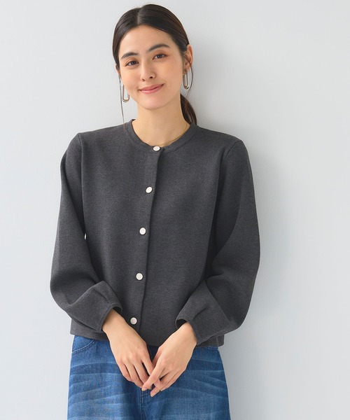 CROSS FUNCTION（クロスファンクション）の「《洗える》サマ美え 袖タッククルーネックニットジャケット【CF/クロスファンクション（ニット/セーター・レディース・チャコールグレー/ネイビー・M/LL/L）」の6枚目の写真