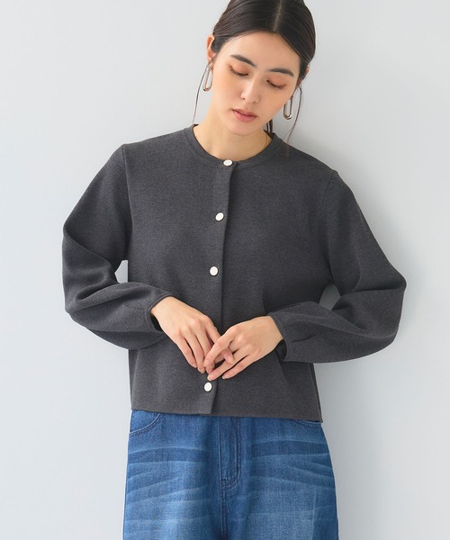 CROSS FUNCTION（クロスファンクション）の「《洗える》サマ美え 袖タッククルーネックニットジャケット【CF/クロスファンクション（ニット/セーター・レディース・チャコールグレー/ネイビー・M/LL/L）」の7枚目の写真
