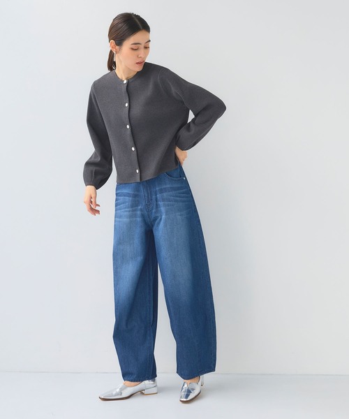 CROSS FUNCTION（クロスファンクション）の「《洗える》サマ美え 袖タッククルーネックニットジャケット【CF/クロスファンクション（ニット/セーター・レディース・チャコールグレー/ネイビー・M/LL/L）」の8枚目の写真