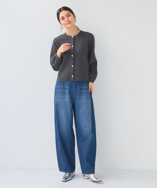 CROSS FUNCTION（クロスファンクション）の「《洗える》サマ美え 袖タッククルーネックニットジャケット【CF/クロスファンクション（ニット/セーター・レディース・チャコールグレー/ネイビー・M/LL/L）」の9枚目の写真