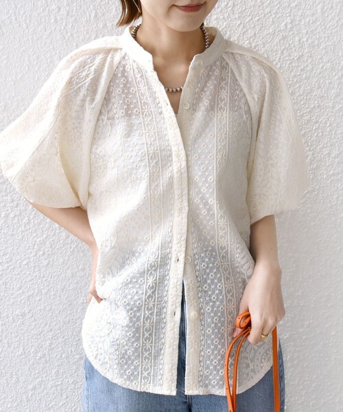 セール】〈洗濯機可能〉レース バルーン 袖 ブラウス（シャツ/ブラウス