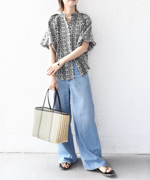 新品タグ付き「シップス」レースバルーン袖ブラウス セール】〈洗濯機可能〉レース バルーン 袖 ブラウス（シャツ/ブラウス