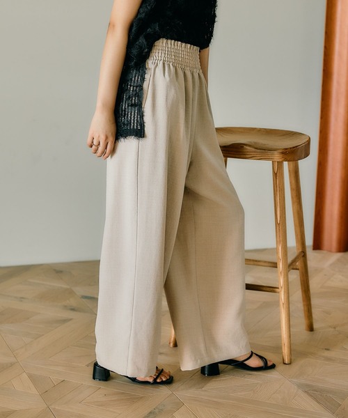 ブラック a様 セール】《リネンライクドライシリーズ》ギャザーワイド