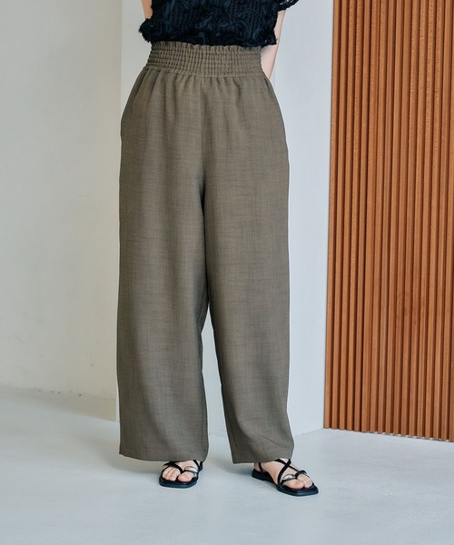 セール】《リネンライクドライシリーズ》ギャザーワイドストレート
