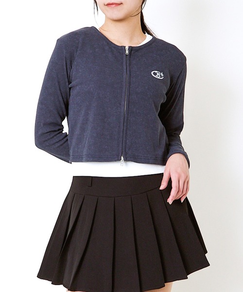 GORGE(ゴージ)の「《ピグメント加工×コンパクト丈》レディース 刺しゅうジップカーディガン 羽織り 春秋(カーディガン/ボレロ・レディース・カーキ/ブラック/ネイビー・F)」の5枚目の写真