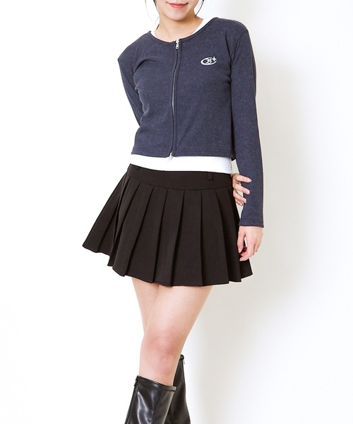 GORGE(ゴージ)の「《ピグメント加工×コンパクト丈》レディース 刺しゅうジップカーディガン 羽織り 春秋(カーディガン/ボレロ・レディース・カーキ/ブラック/ネイビー・F)」の7枚目の写真