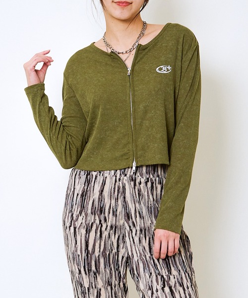 GORGE(ゴージ)の「《ピグメント加工×コンパクト丈》レディース 刺しゅうジップカーディガン 羽織り 春秋(カーディガン/ボレロ・レディース・カーキ/ブラック/ネイビー・F)」の17枚目の写真