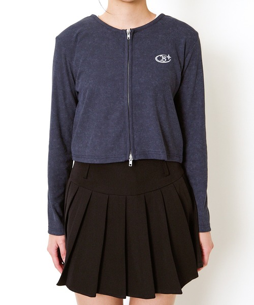 GORGE(ゴージ)の「《ピグメント加工×コンパクト丈》レディース 刺しゅうジップカーディガン 羽織り 春秋(カーディガン/ボレロ・レディース・カーキ/ブラック/ネイビー・F)」の22枚目の写真