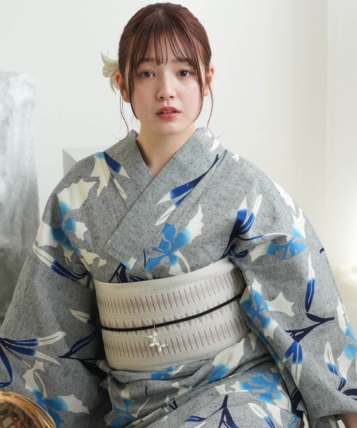 手染め注染浴衣3点セット utatane×注染工房 赤坂紬 上品グレーに滲み