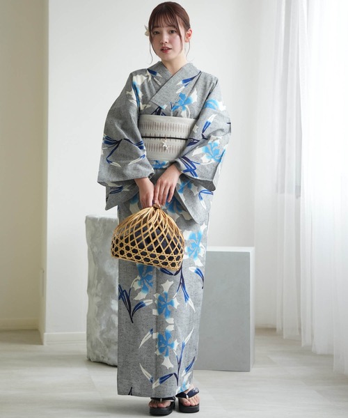 手染め注染浴衣3点セット utatane×注染工房 赤坂紬 上品グレーに滲み
