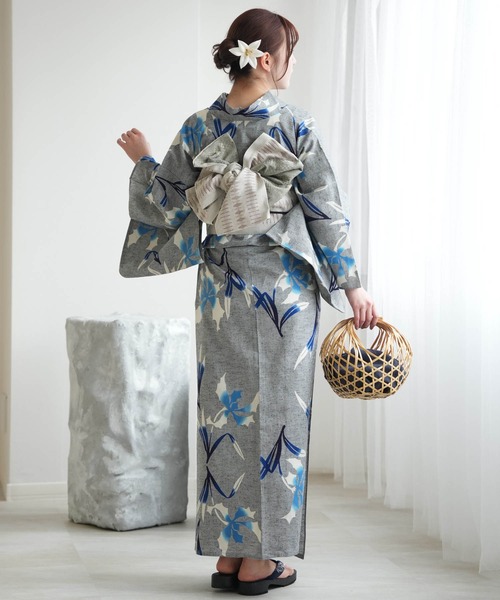 手染め注染浴衣3点セット utatane×注染工房 赤坂紬 上品グレーに滲み