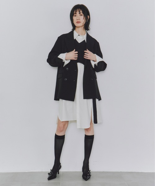 セール】【残りわずか！】ニットドッキングチューニックシャツ｜防シワ