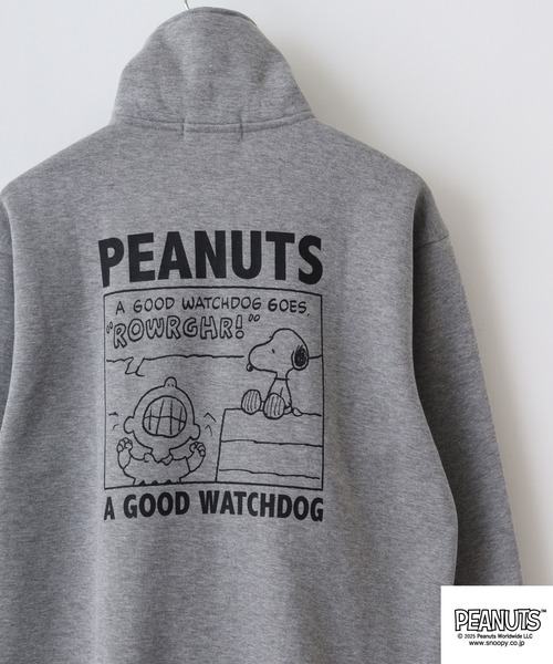 PEANUTS（ピーナッツ）の「PEANUTS裏起毛ハーフジップトレーナー（スウェット・メンズ・グリーン/ネイビー/杢グレー/オフホワイト/グレイッシュベージュ/ブラック・M/L/LL）」の4枚目の写真