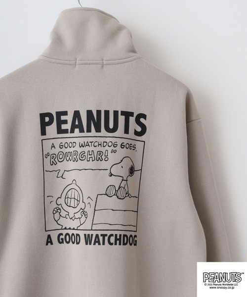 PEANUTS（ピーナッツ）の「PEANUTS裏起毛ハーフジップトレーナー（スウェット・メンズ・グリーン/ネイビー/杢グレー/オフホワイト/グレイッシュベージュ/ブラック・M/L/LL）」の5枚目の写真