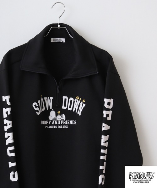 PEANUTS（ピーナッツ）の「PEANUTS裏起毛ハーフジップトレーナー（スウェット・メンズ・グリーン/ネイビー/杢グレー/オフホワイト/グレイッシュベージュ/ブラック・M/L/LL）」の3枚目の写真