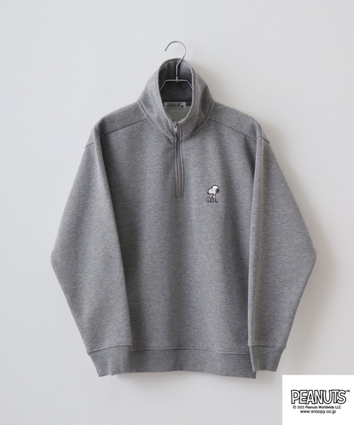 PEANUTS（ピーナッツ）の「PEANUTS裏起毛ハーフジップトレーナー（スウェット・メンズ・グリーン/ネイビー/杢グレー/オフホワイト/グレイッシュベージュ/ブラック・M/L/LL）」の11枚目の写真