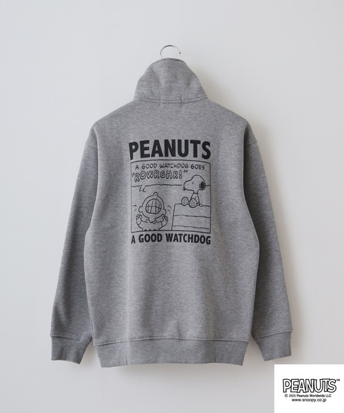 PEANUTS（ピーナッツ）の「PEANUTS裏起毛ハーフジップトレーナー（スウェット・メンズ・グリーン/ネイビー/杢グレー/オフホワイト/グレイッシュベージュ/ブラック・M/L/LL）」の13枚目の写真