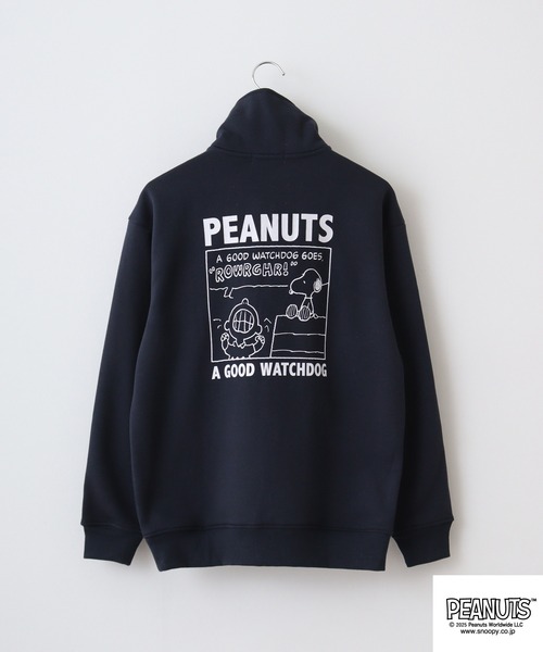 PEANUTS（ピーナッツ）の「PEANUTS裏起毛ハーフジップトレーナー（スウェット・メンズ・グリーン/ネイビー/杢グレー/オフホワイト/グレイッシュベージュ/ブラック・M/L/LL）」の8枚目の写真