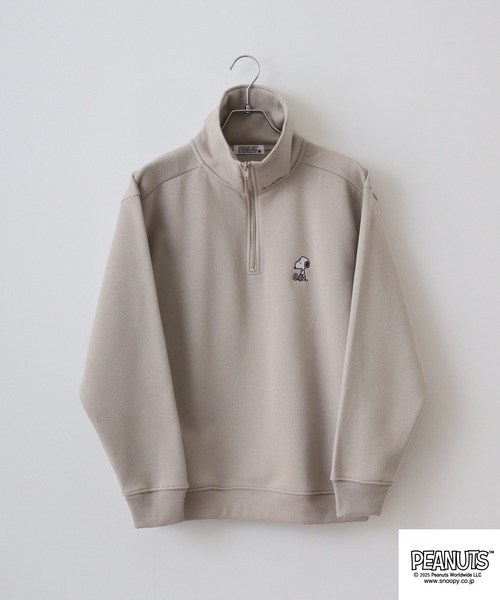 PEANUTS（ピーナッツ）の「PEANUTS裏起毛ハーフジップトレーナー（スウェット・メンズ・グリーン/ネイビー/杢グレー/オフホワイト/グレイッシュベージュ/ブラック・M/L/LL）」の9枚目の写真