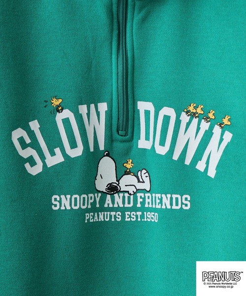 PEANUTS（ピーナッツ）の「PEANUTS裏起毛ハーフジップトレーナー（スウェット・メンズ・グリーン/ネイビー/杢グレー/オフホワイト/グレイッシュベージュ/ブラック・M/L/LL）」の20枚目の写真