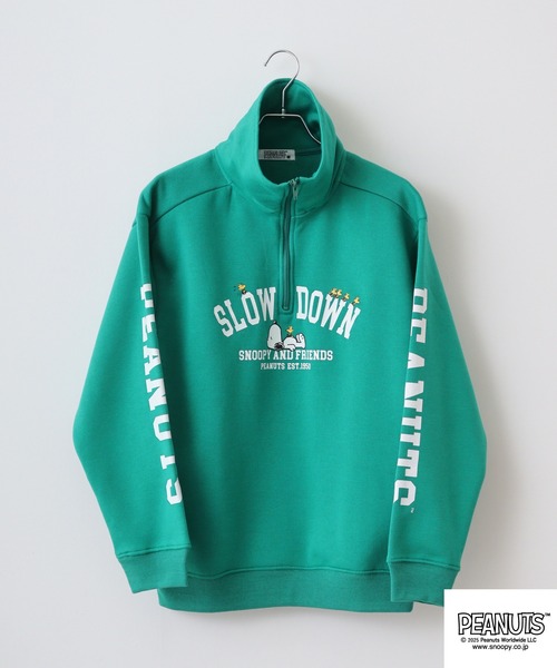 PEANUTS（ピーナッツ）の「PEANUTS裏起毛ハーフジップトレーナー（スウェット・メンズ・グリーン/ネイビー/杢グレー/オフホワイト/グレイッシュベージュ/ブラック・M/L/LL）」の17枚目の写真