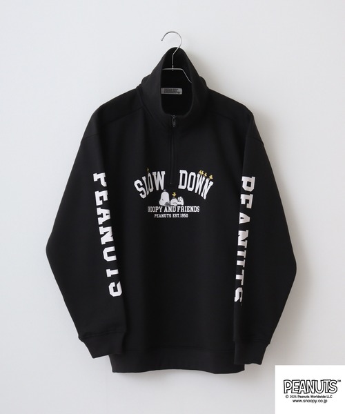 PEANUTS（ピーナッツ）の「PEANUTS裏起毛ハーフジップトレーナー（スウェット・メンズ・グリーン/ネイビー/杢グレー/オフホワイト/グレイッシュベージュ/ブラック・M/L/LL）」の16枚目の写真