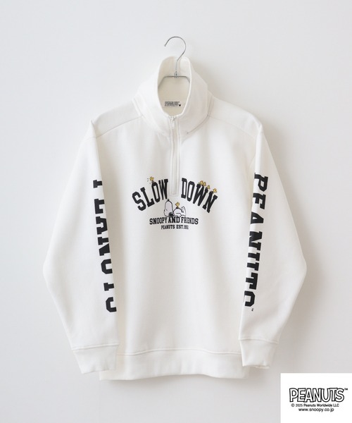 PEANUTS（ピーナッツ）の「PEANUTS裏起毛ハーフジップトレーナー（スウェット・メンズ・グリーン/ネイビー/杢グレー/オフホワイト/グレイッシュベージュ/ブラック・M/L/LL）」の15枚目の写真