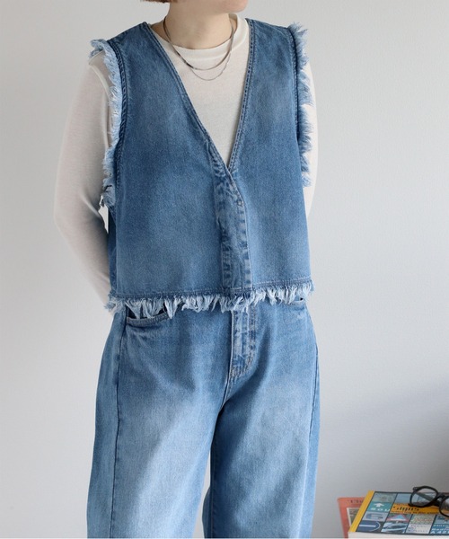 cepo（セポ）の「〈セットアップ対応〉デニムフリンジベスト（ベスト・レディース・ブルー系2/ブルー系3・M）」の10枚目の写真