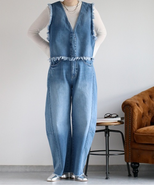 cepo（セポ）の「〈セットアップ対応〉デニムフリンジベスト（ベスト・レディース・ブルー系2/ブルー系3・M）」の3枚目の写真