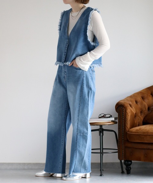 cepo（セポ）の「〈セットアップ対応〉デニムフリンジベスト（ベスト・レディース・ブルー系2/ブルー系3・M）」の5枚目の写真