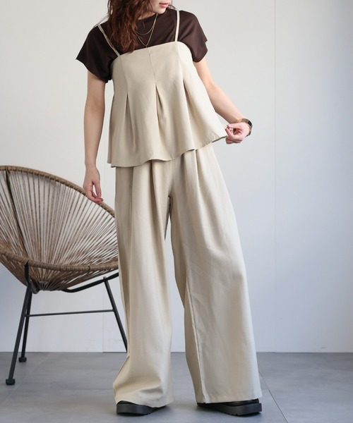 ap retro(アプレトロ)の「【セットアップ】ビスチェキャミ+リラックスワイドパンツ(セットアップ・レディース・ブラック/ベージュ・MEDIUM/LARGE)」の4枚目の写真