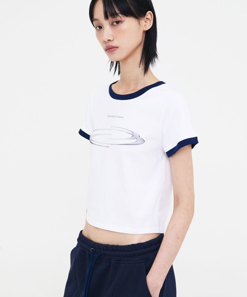 Opening Project（オープニングプロジェクト）の「Opening Project／クロップドリンガーショートスリーブT（Tシャツ/カットソー・レディース・ネイビー/ホワイト/ピンク・SMALL/MEDIUM）」の8枚目の写真